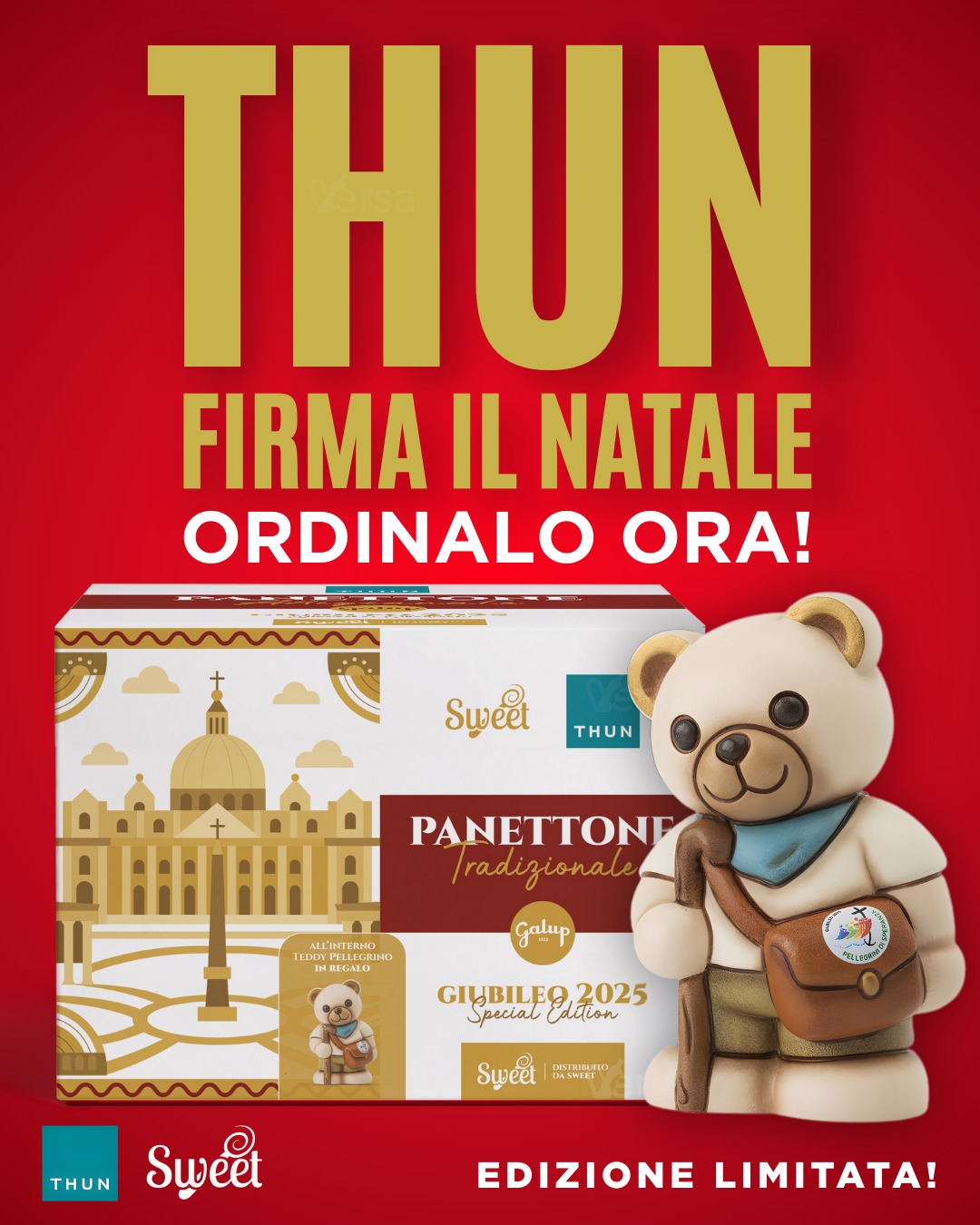 Panettone Thun con statuina Teddy pellegrino in ceramica 750g - Giubileo 2025 Limited Edition