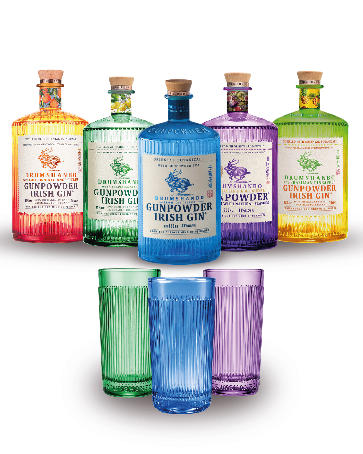 Gunpowder irish gin bundle 70cl x 5 con 3 bicchieri omaggio