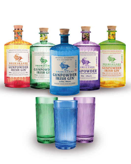 Bundle gin irlandese Gunpowder 70cl x 5 con 3 bicchieri omaggio