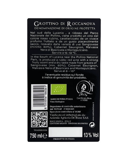 DE BIASE VINO ROSSO GROTTINO DI ROCCANOVA BIO 75cl