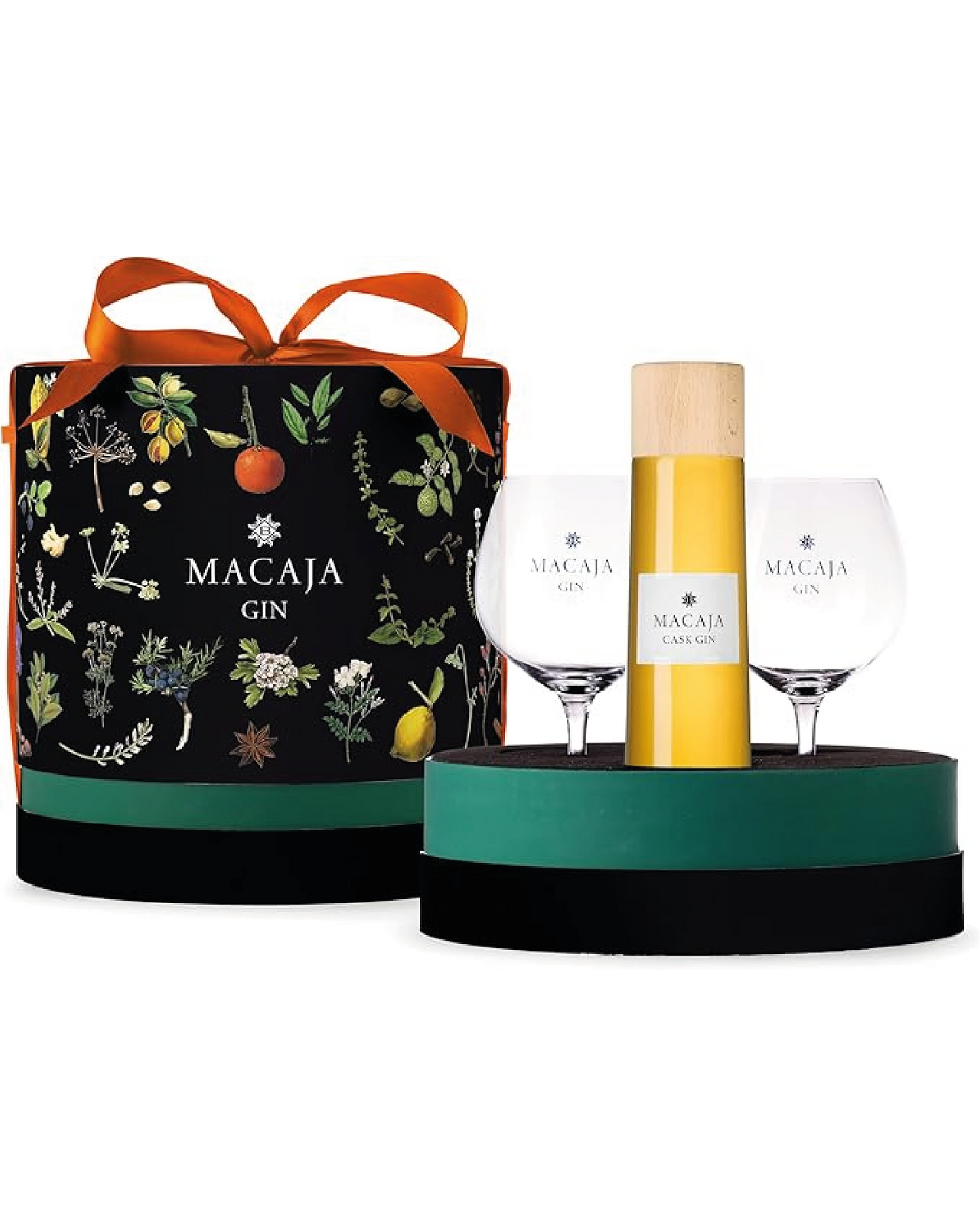 Gin Macaja Cask Gift Box con 2 calici