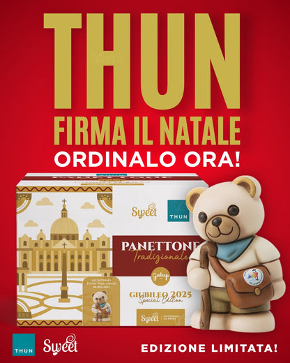 Panettone Thun con statuina Teddy pellegrino in ceramica 750g - Giubileo 2025 Limited Edition